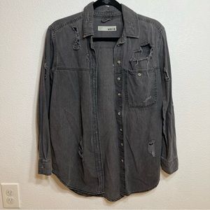 Topshop distressed black denim button down